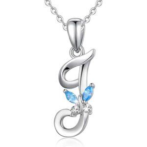 Letter J Silver Butterfly Initial Elegant Necklace 18"